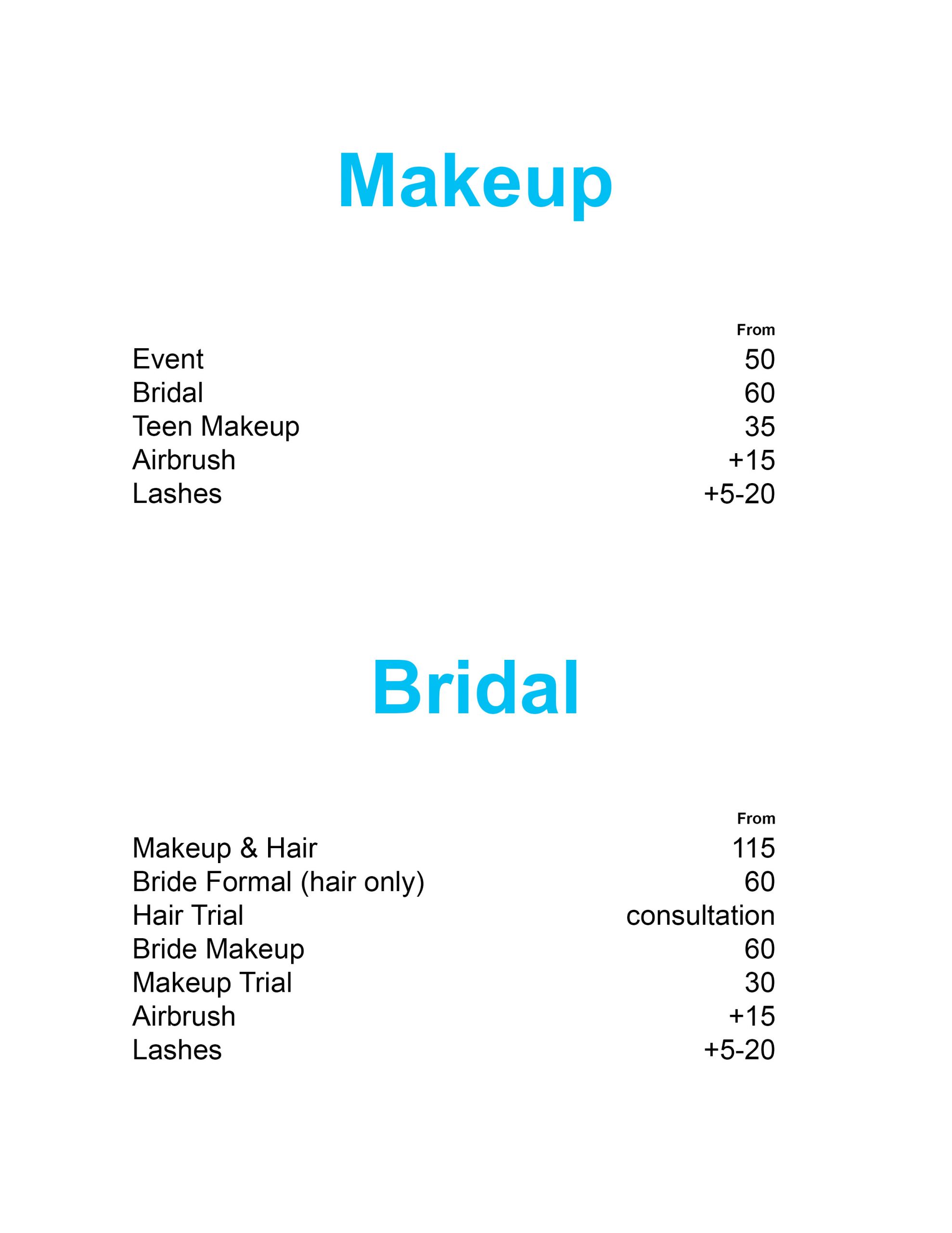 Wedding Makeup Artist Prices
 Makeup & Bridal Package
