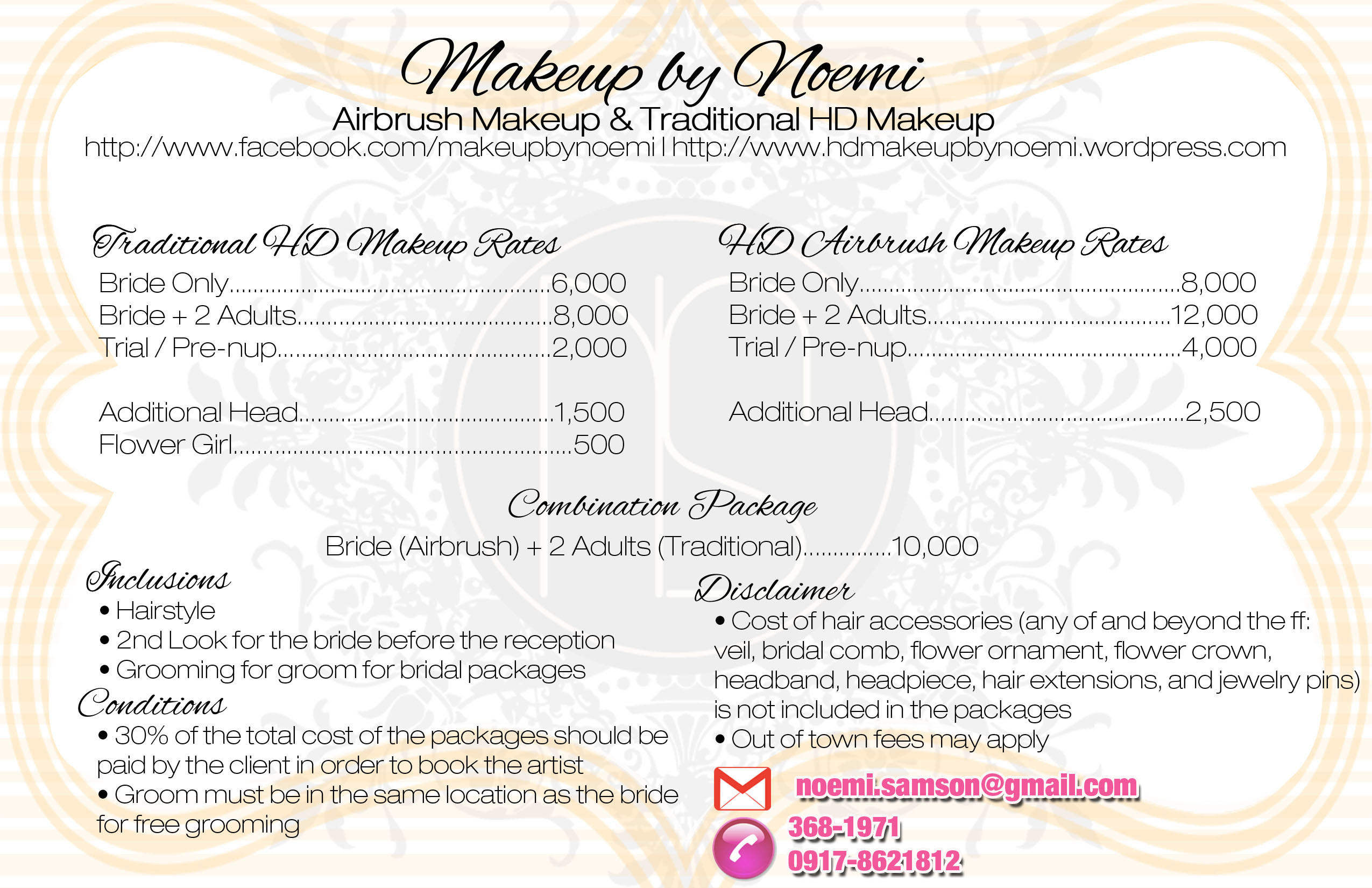 Wedding Makeup Artist Prices
 Rates Makeup by Noemi Antipolo Rizal