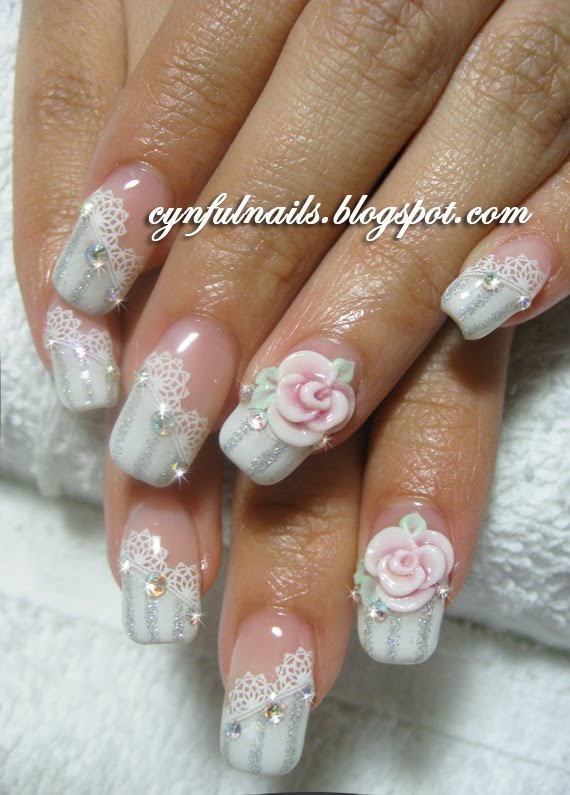 Wedding Nails Gel
 Cynful Nails Bridal nails Lace and roses