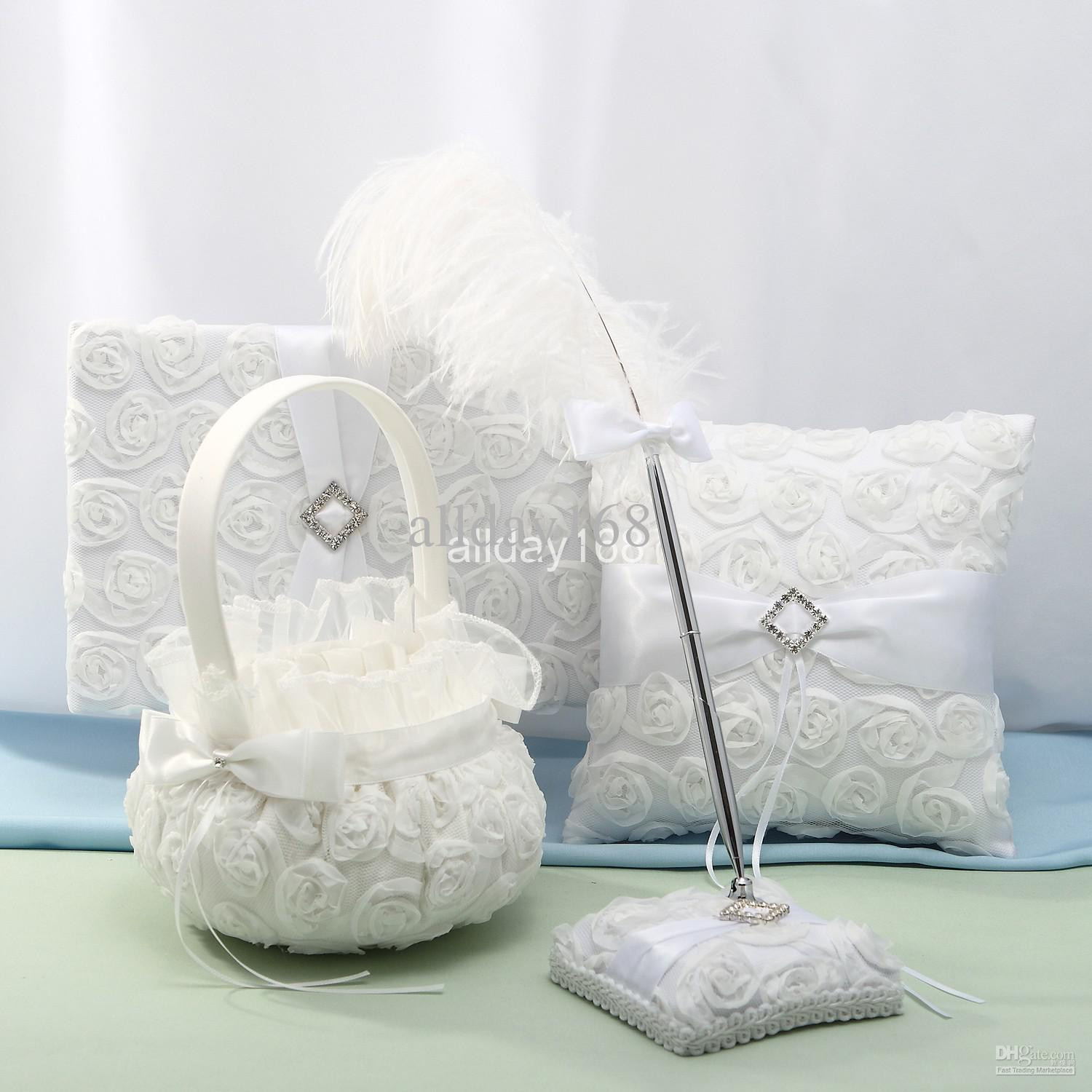 Wedding Pillow And Guest Book Sets
 2019 Unique Wedding Favors White Roses Feather Design