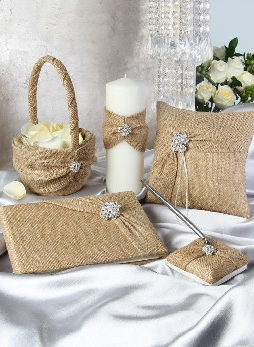 Wedding Pillow And Guest Book Sets
 Burlap & Rhinestone Wedding Guest Book Ring Pillow Flower