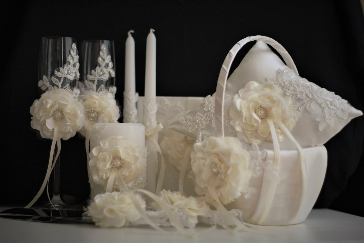 Wedding Pillow And Guest Book Sets
 Ivory Flower Girl Basket & Ring Bearer Pillow Wedding