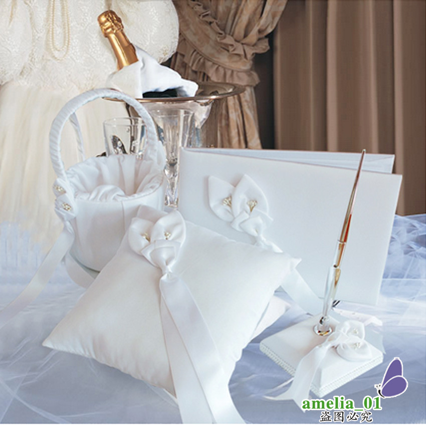 Wedding Pillow And Guest Book Sets
 4Pcs set Calla Lily Wedding Ceremony Accessories Flower