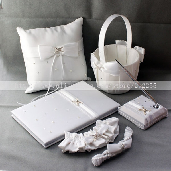 Wedding Pillow And Guest Book Sets
 Wedding Ring Pillow Flower Basket Wedding Guest Book Pen