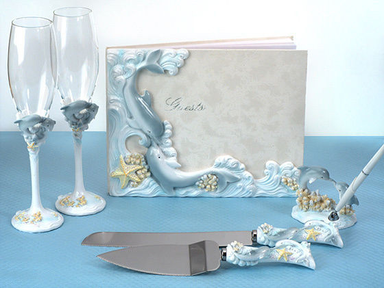 Wedding Pillow And Guest Book Sets
 Blue Beach Dolphin Guest Book Wedding Accessory Set