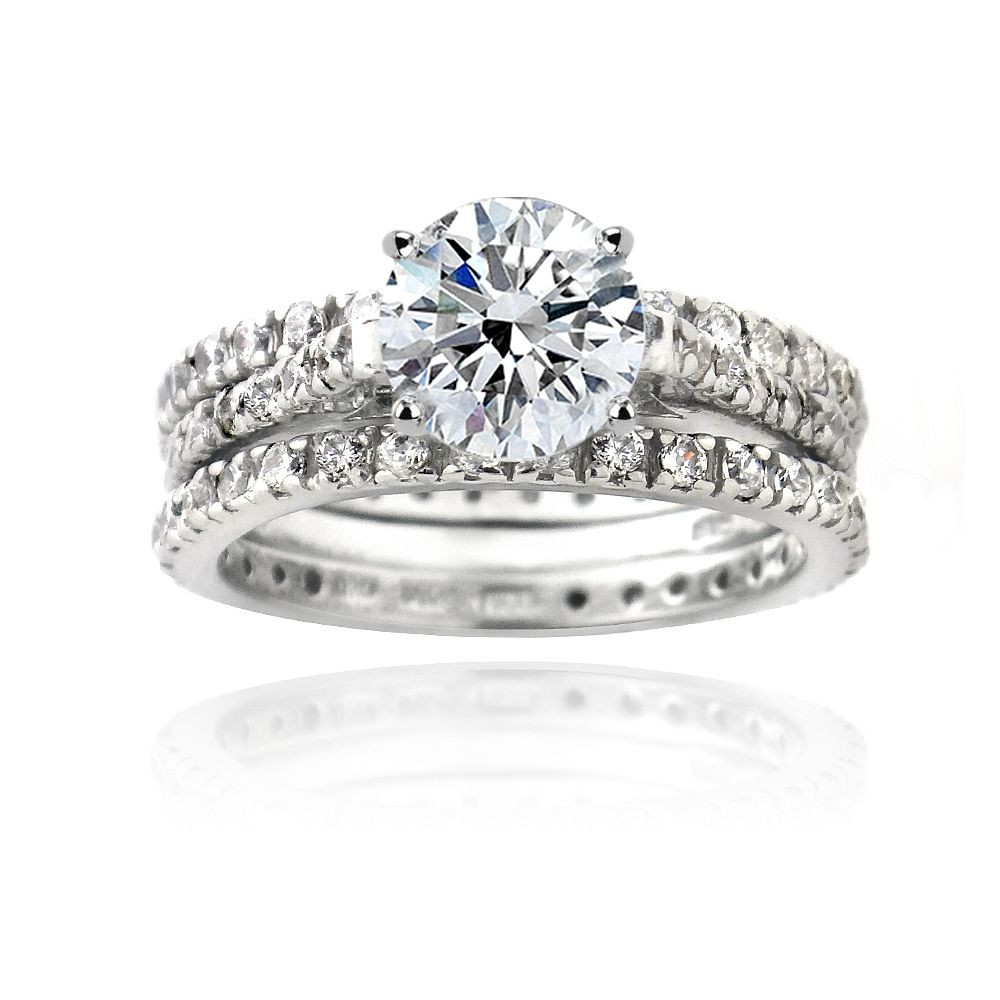 Wedding Ring Set
 925 Silver 2ct CZ Engagement & Bridal Wedding Ring Set