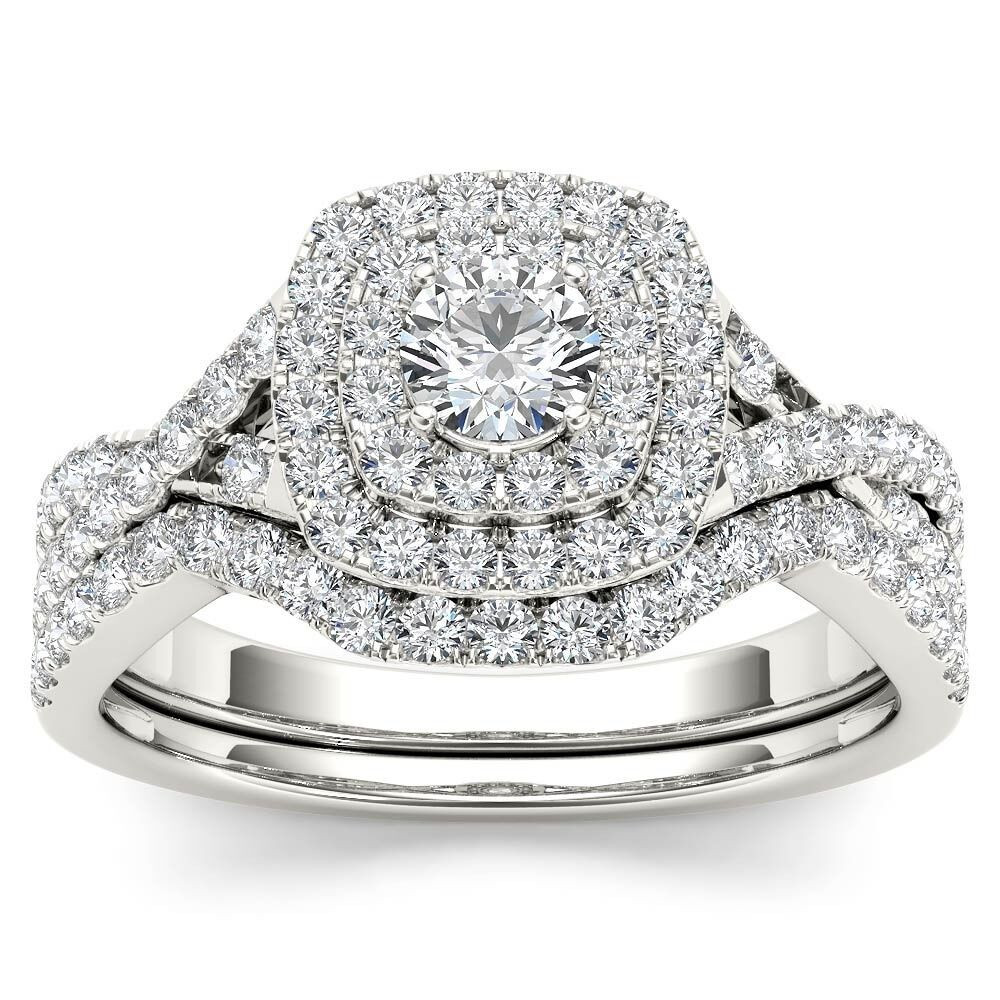 Wedding Ring Set
 De Couer 10k White Gold 7 8ct TDW Diamond Double Halo