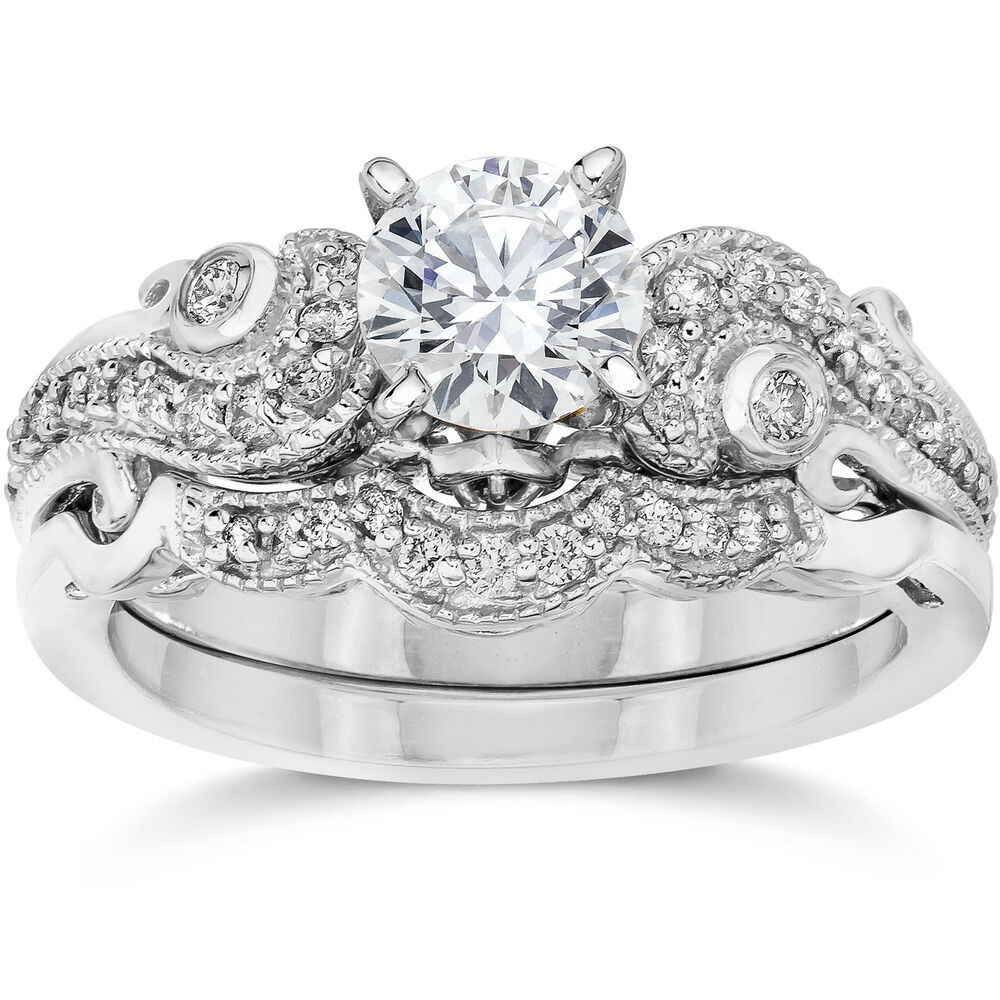 Wedding Ring Set
 Emery 3 4Ct Vintage Diamond Filigree Engagement Wedding