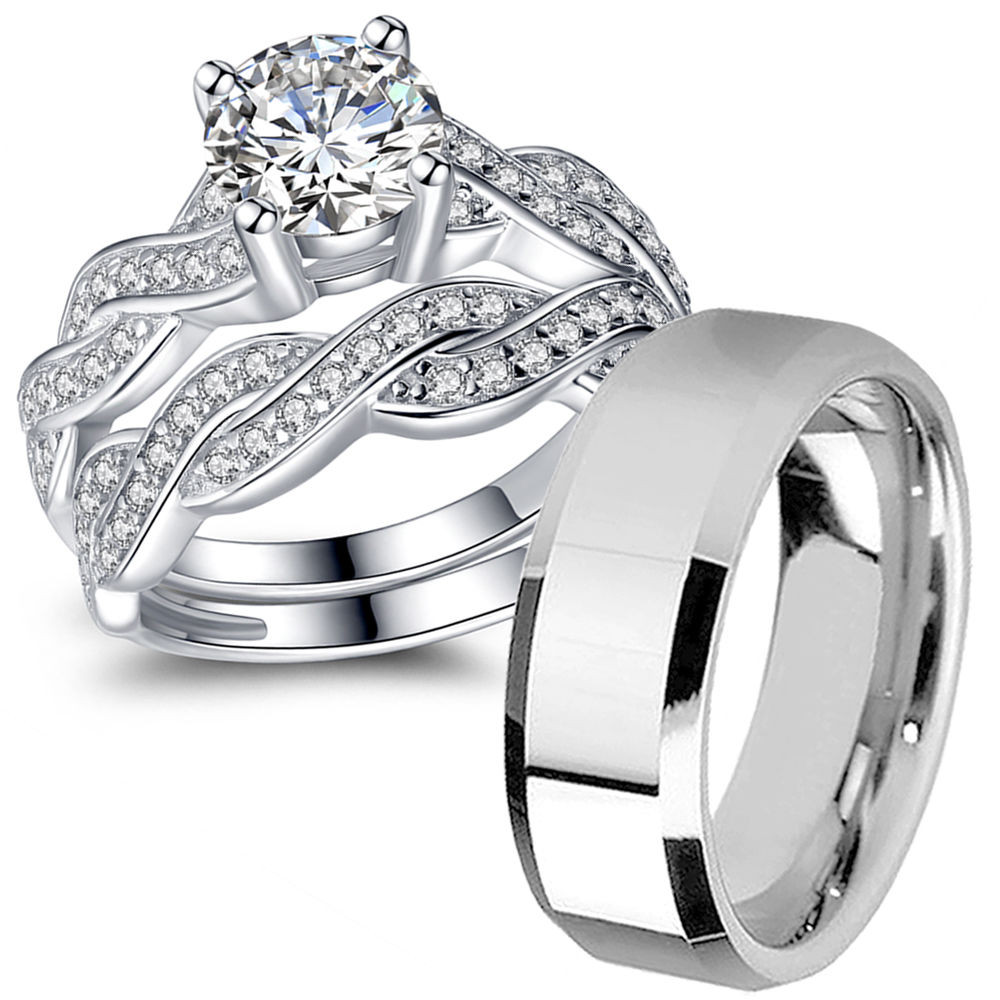 Wedding Rings His And Hers Matching Sets
 His Hers Sterling Silver CZ Infinity Wedding Engagement