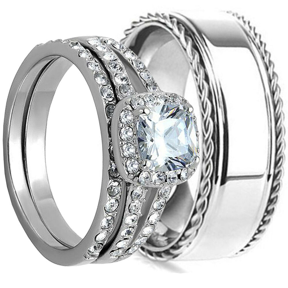 Wedding Rings His And Hers Matching Sets
 3pcs HIS HERS WEDDING RING SET MATCHING BAND MENS and