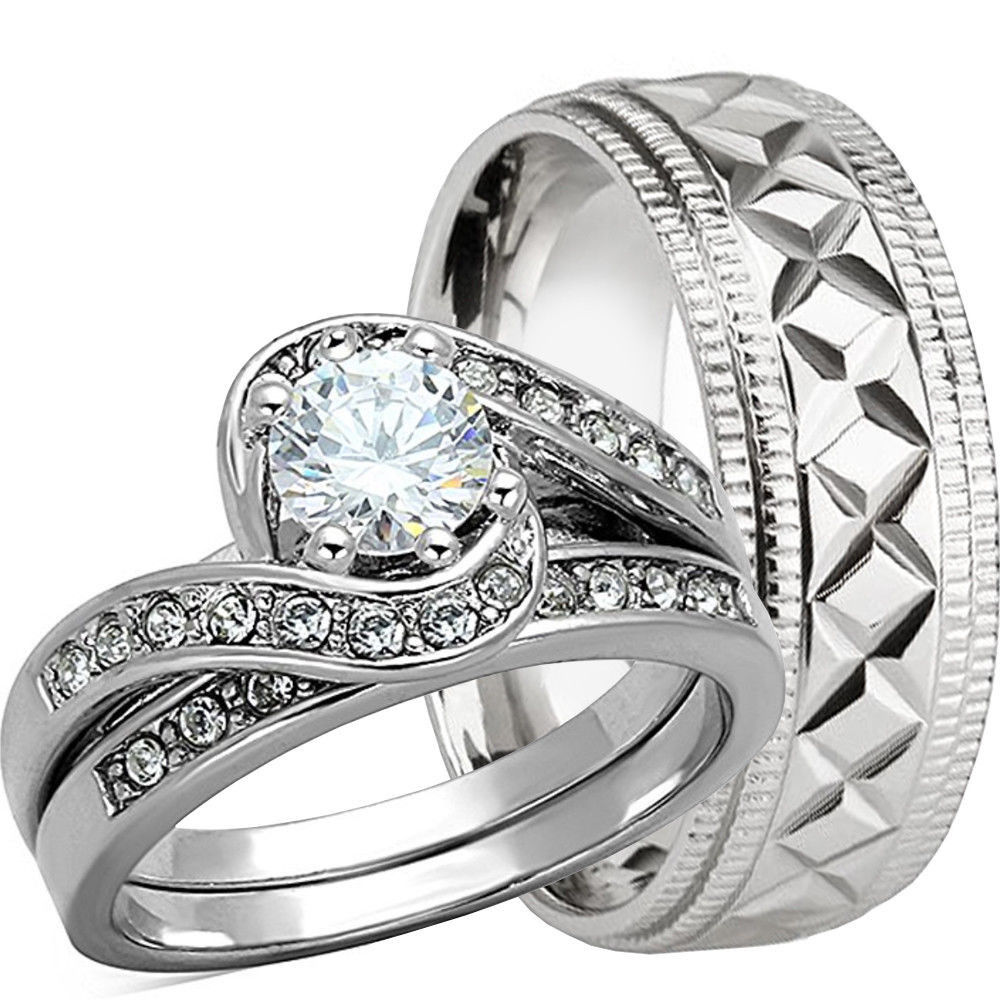 Wedding Rings His And Hers Matching Sets
 3 PCS HIS AND HERS Genuine 925 STERLING SILVER WEDDING