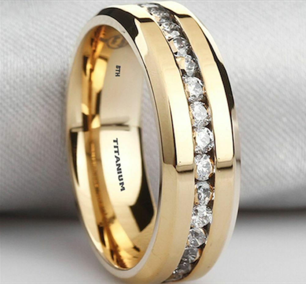 Wedding Rings Men
 New Boxed Mens Created Diamonds Titanium Gold Gp Wedding