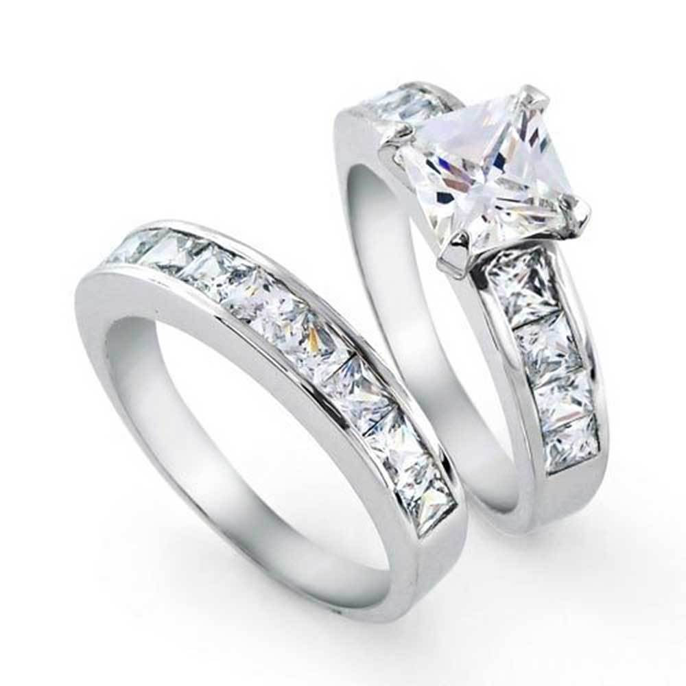 Wedding Rings Sets
 Bling Jewelry Sterling Silver 2ct CZ Princess cut