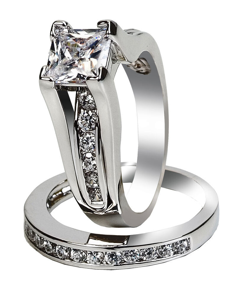 Wedding Rings Sets
 Women s Princess Cut Stainless Steel Wedding Ring Set Size