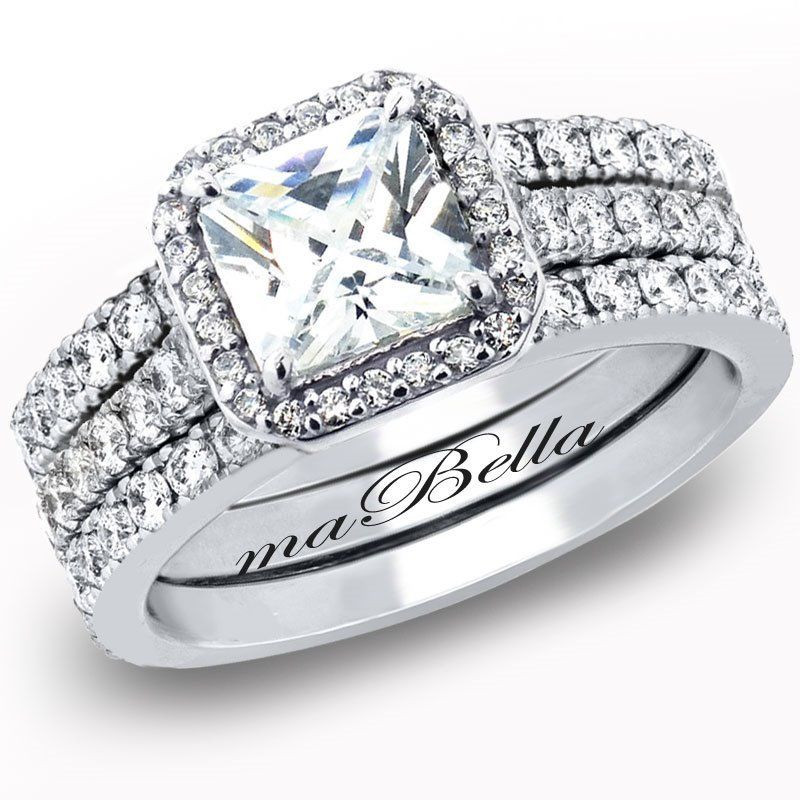 Wedding Rings Sets Women
 Hot 3 Pcs Women Princess Cut Sterling Silver Bridal