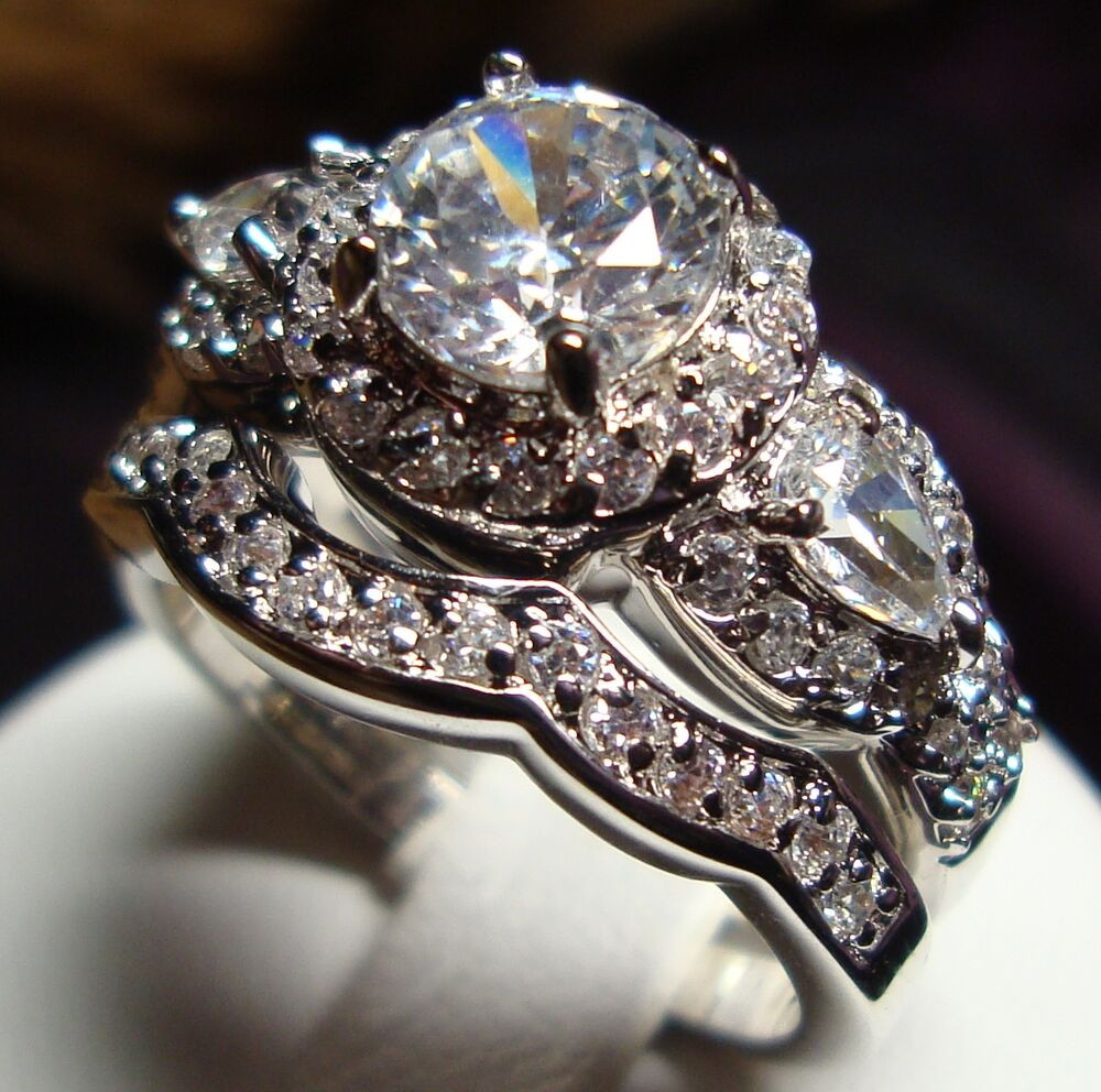 Wedding Rings Sets Women
 Stunning CZ Vintage Style Women Engagement Wedding Rings