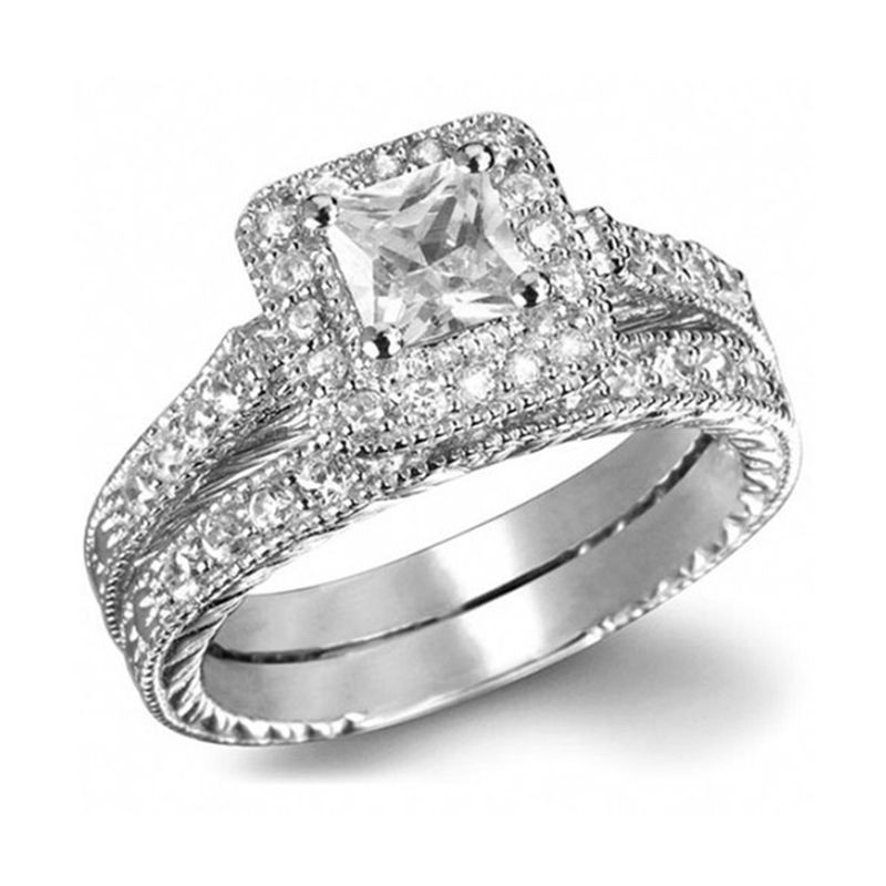 Wedding Rings Sets Women
 Women Princess Cut AAA CZ White Gold Filled Wedding Ring