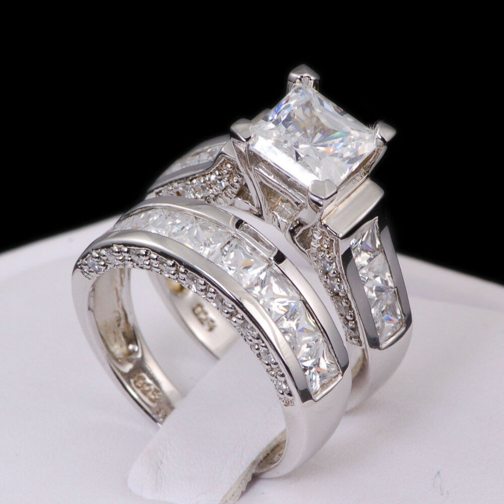 Wedding Rings Sets Women
 4 35Ct Princess Cut AAA CZ Sterling Silver Wedding Ring