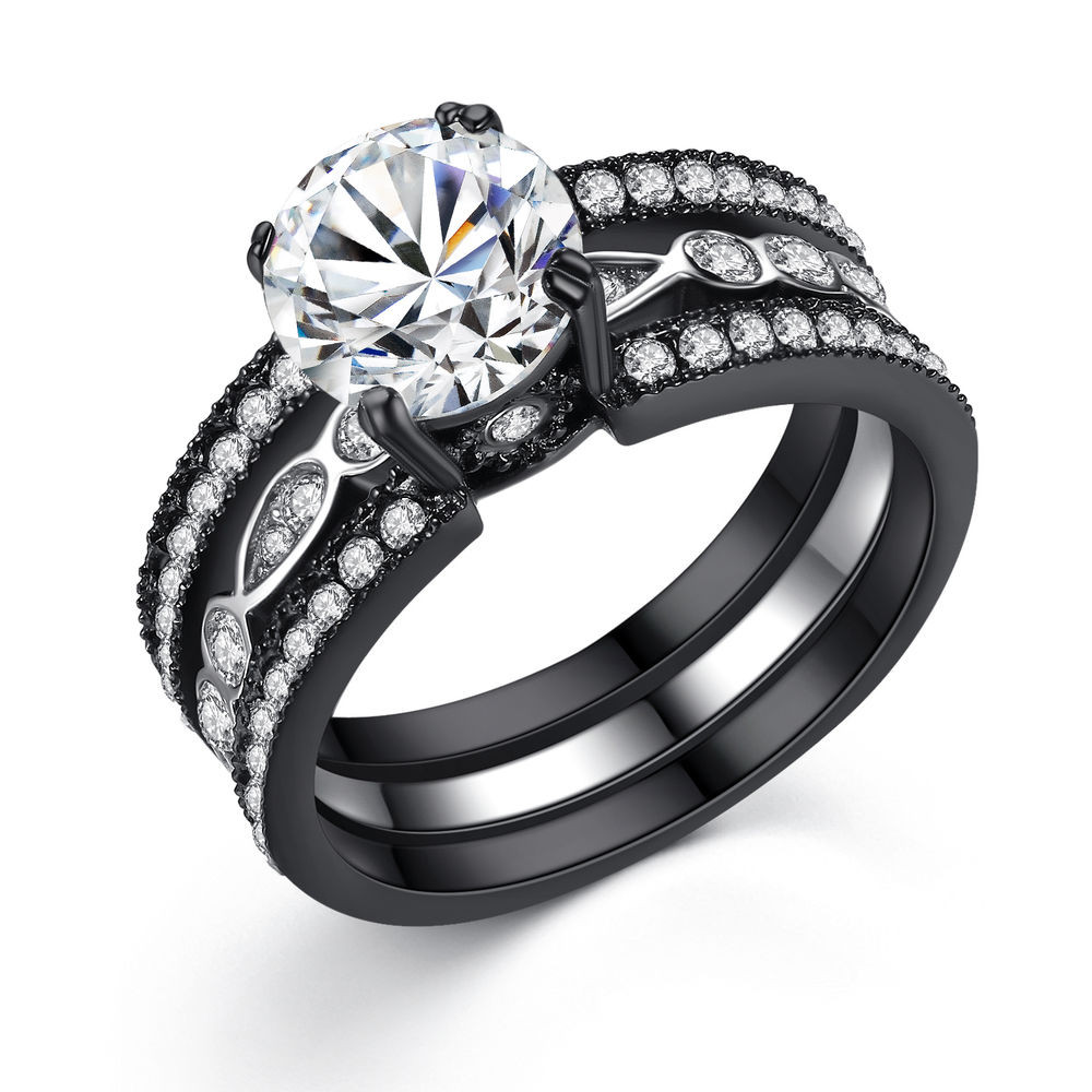 Wedding Rings Sets Women
 Women s 2 18 Ct Black Stainless Round CZ Bridal Engagement