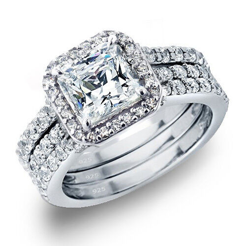 Wedding Rings Sets Women
 Women’s 3 28 CTW Princess Cut 925 Sterling Silver CZ