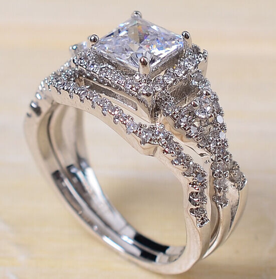 Wedding Rings Sets Women
 Sz 5 10 Princess Cut 10KT White Gold Filled White Topaz