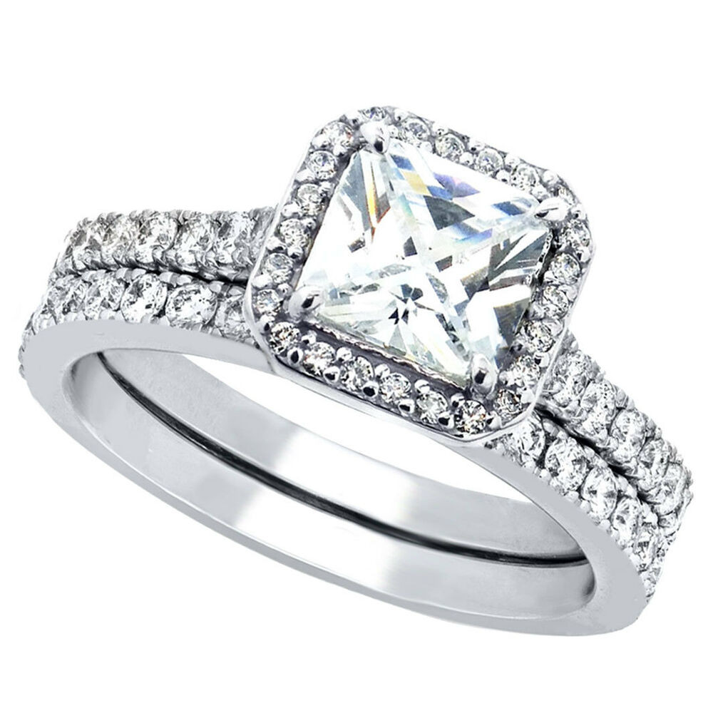 Wedding Rings Sets Women
 2 Pcs Womens Princess Cut 925 Sterling Silver Bridal