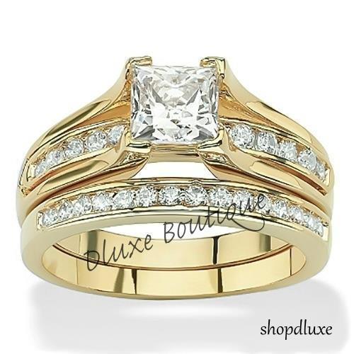 Wedding Rings Sets Women
 Women s 14k Gold Plated Princess Cut AAA CZ Wedding Ring