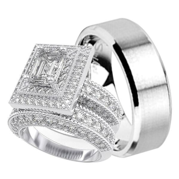 Wedding Rings Trio Sets For Cheap
 His and Hers Matching Trio Wedding Engagement Ring Set