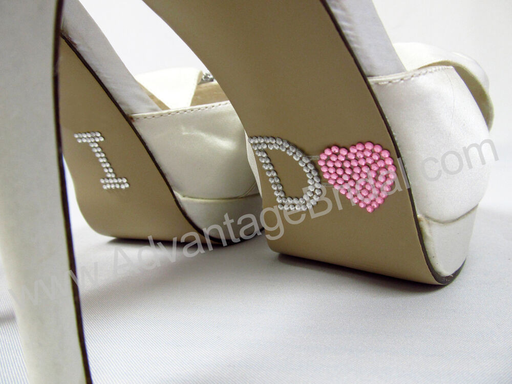 Wedding Shoe Decals
 Pink Crystal Heart I DO Shoe Stickers for Bridal Shoes