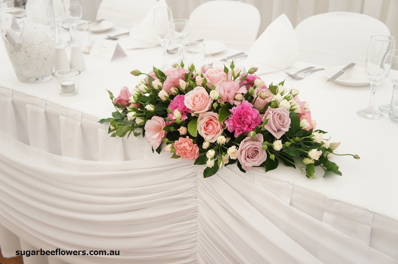 Wedding Table Flower Arrangements
 Sugar Bee Flowers Pink and white wedding