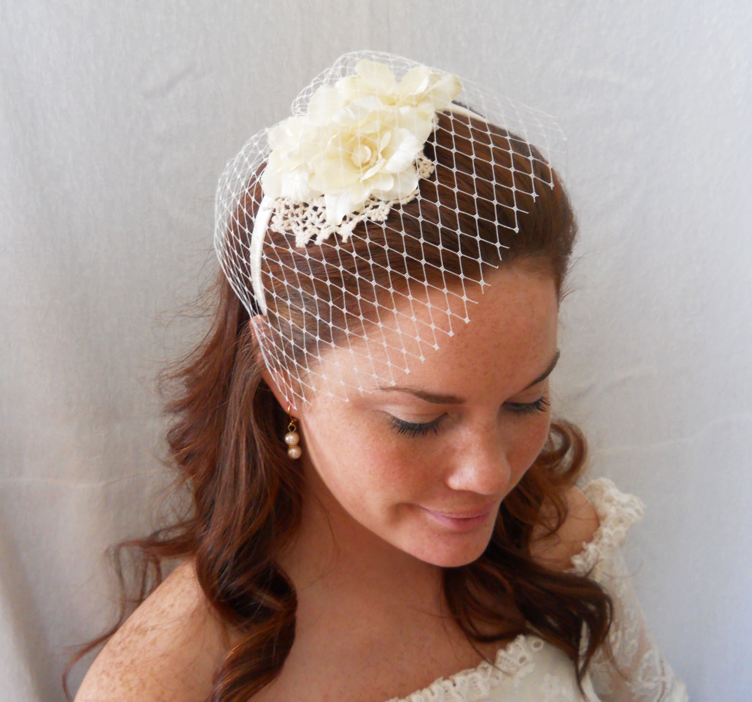 Wedding Veils And Headbands
 Bridal Headpiece Bridal Headband with Veil by PearlyJaneBridal