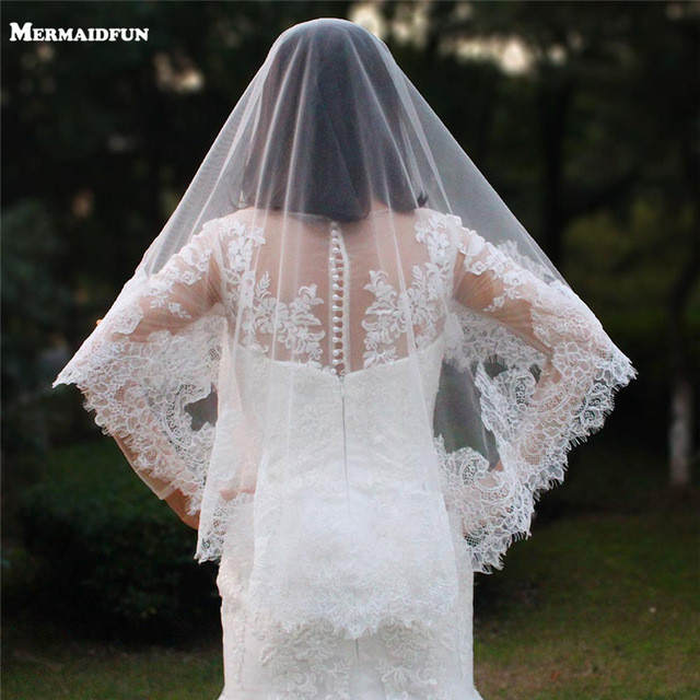 Wedding Veils Covering Face
 2018 e Layer Lace Edge Short Woodland Wedding Veils