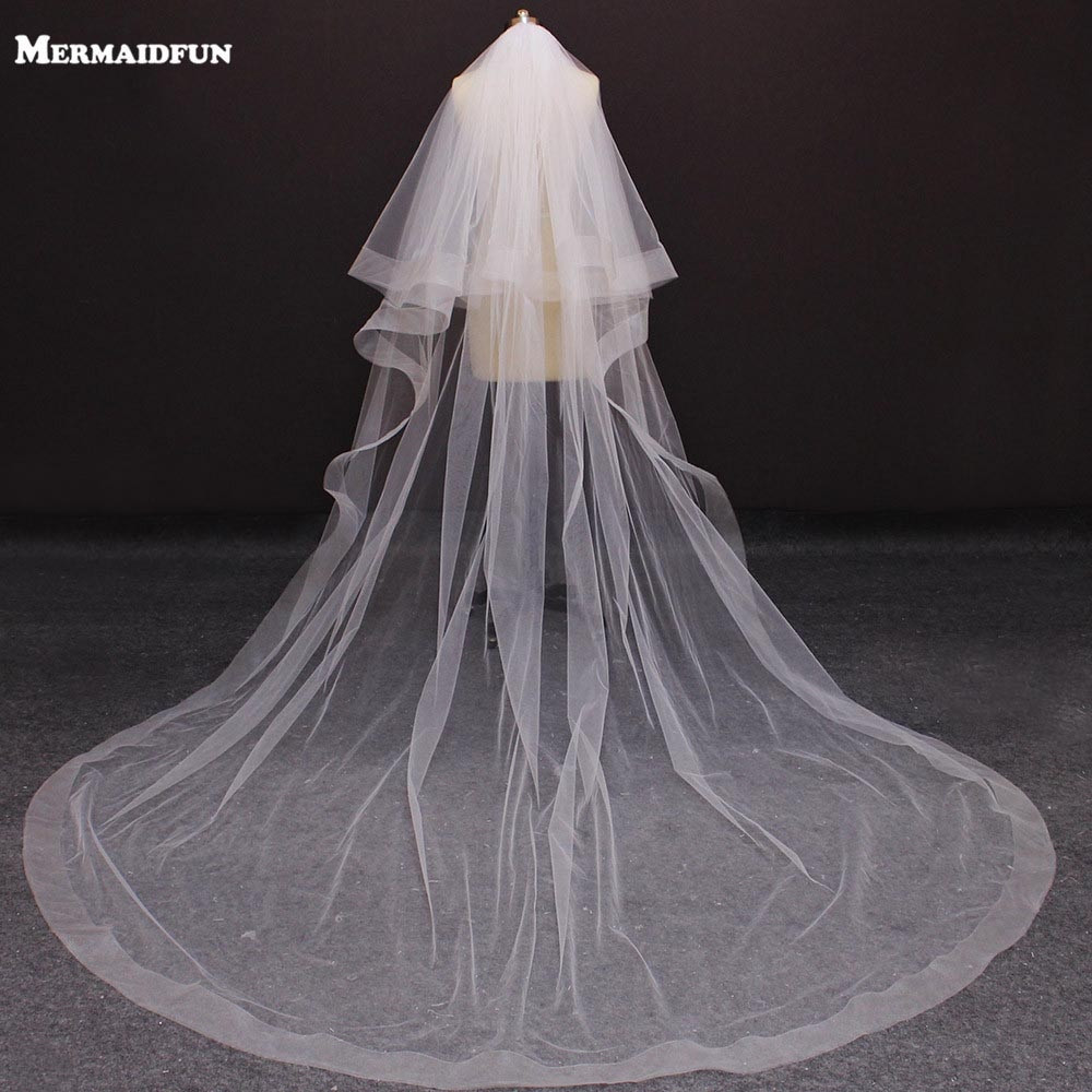Wedding Veils Covering Face
 2018 New Two Layers Horsehair Edge 3 Meters Long Cathedral