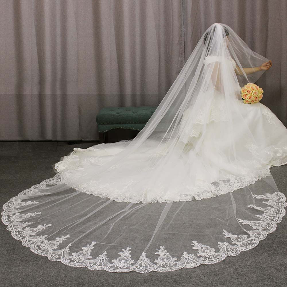 Wedding Veils Covering Face
 High Quality Lace Appliques Long 2 T Wedding Veil Cover