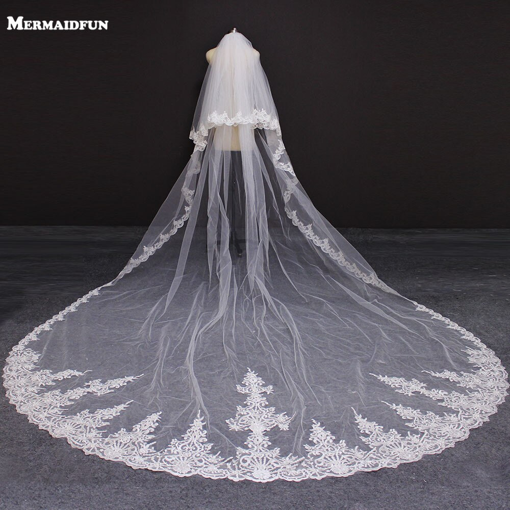 Wedding Veils Covering Face
 2018 New 2 Layers Lace Edge 4 Meters Wedding Veil with