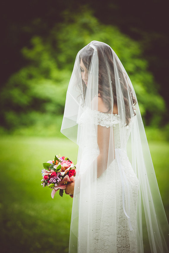 Wedding Veils Covering Face
 Long Length Wedding Veil with Swarovski Crystals