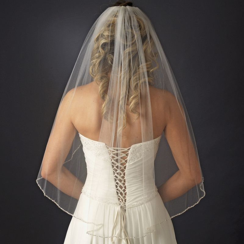 Wedding Veils With Beaded Edge
 Single Tier Veil with Pearl & Bugle Beaded Edge in White
