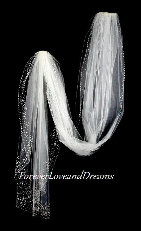 Wedding Veils With Beaded Edge
 cathedral Crystal beaded edge wedding veil by