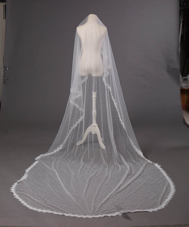 Wedding Veils With Beaded Edge
 Beaded Single Tier Tulle Wedding Veil Scalloped Edge Lunss