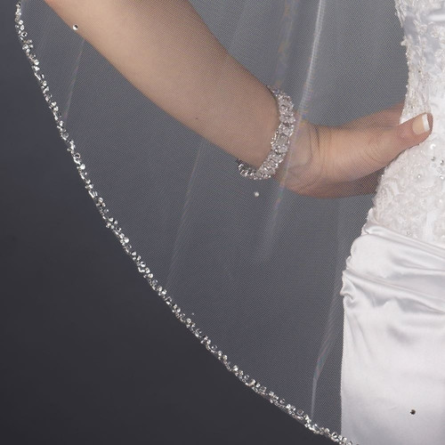 Wedding Veils With Beaded Edge
 Single Layer Fingertip Length Beaded Edge with Bugle Beads