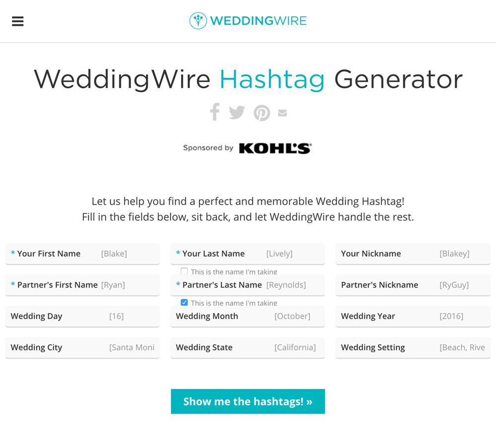 Wedding Vow Generator
 Wedding Hashtag Generator