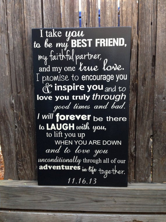 Wedding Vows To Him
 Wedding Vows Anniversary Gift Wood Sign 12 x 20 Marriage