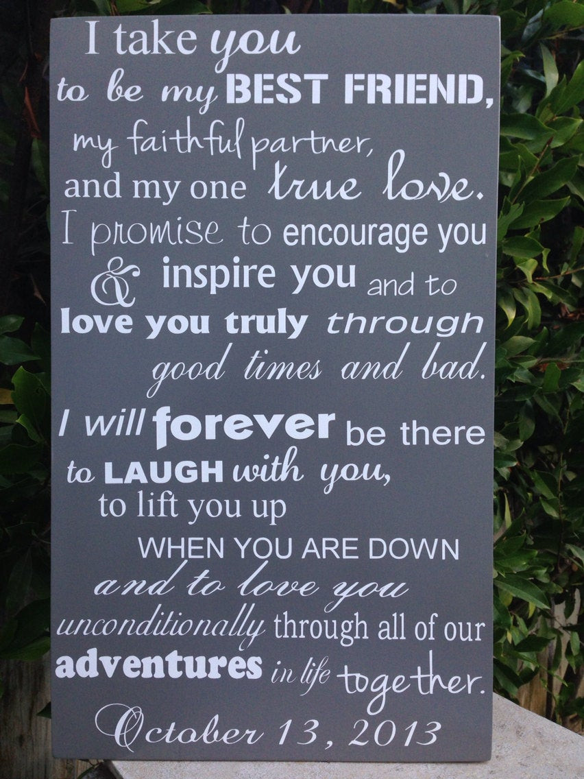 Wedding Vows To Him
 Wedding Vows Wood Sign 12 x 20 Subway Engagement I