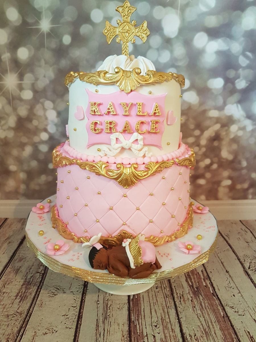 White Baby Shower Cake
 Pink Gold And White Baby Shower Cake CakeCentral