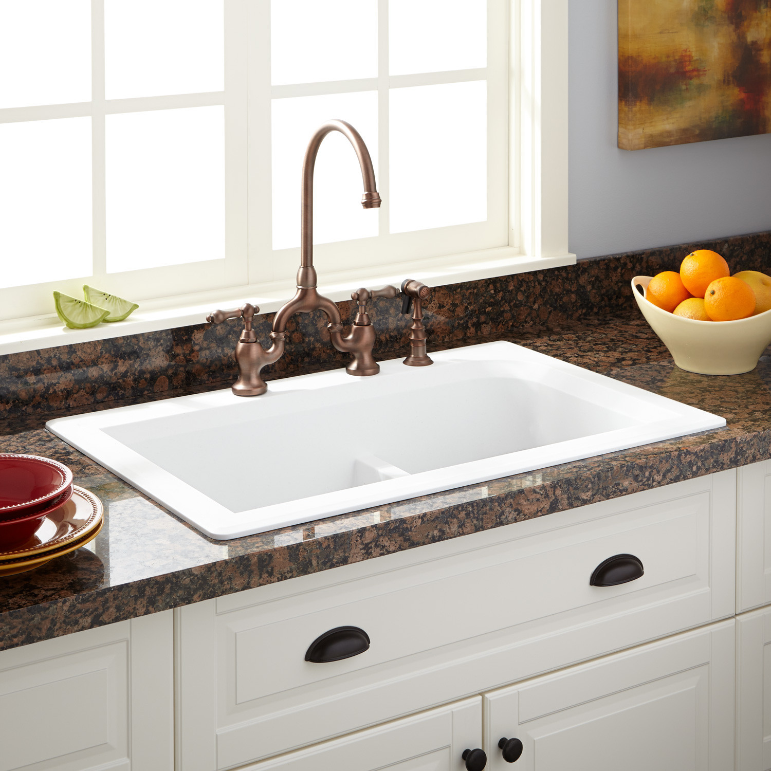 White Drop In Kitchen Sinks
 33" Fayette Double Bowl Drop In Granite posite Sink