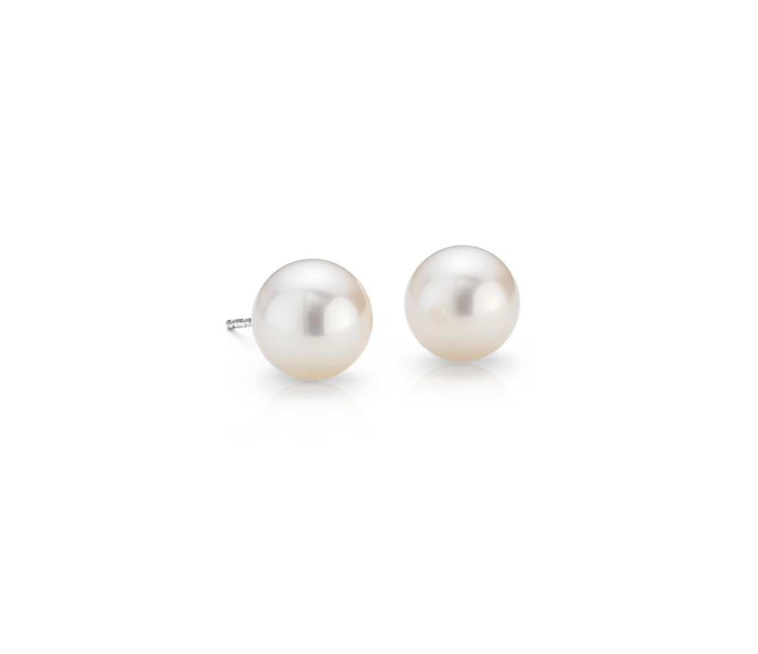 White Gold Pearl Earrings
 Freshwater Cultured Pearl Stud Earrings in 14k White Gold