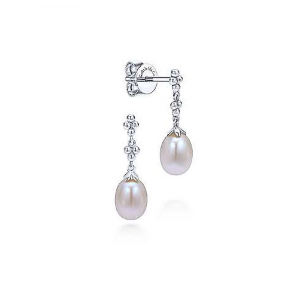 White Gold Pearl Earrings
 Gage Diamonds Gabriel & Co 14K White Gold Contoured