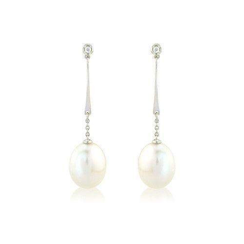 White Gold Pearl Earrings
 9ct White Gold Diamond & Pearl Drop Earrings