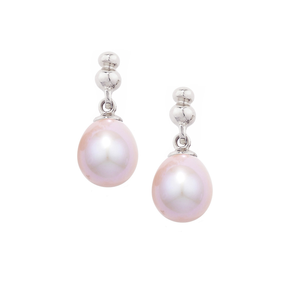 White Gold Pearl Earrings
 White Gold Pink Pearl Drop Earrings London Road Jewellery