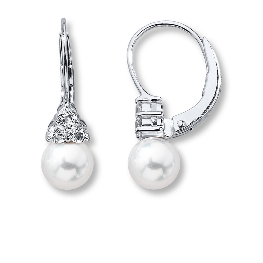 White Gold Pearl Earrings
 Cultured Pearl Earrings White Sapphire Sterling Silver 14K
